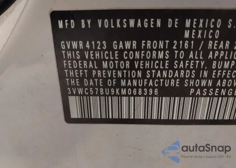 2019 Volkswagen Jetta 1.4T R-Line/1.4T S/1.4T Se from USA, damaged, VIN 3VWC57BU9KM068396